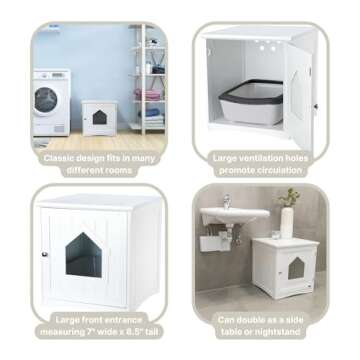 TRIXIE Litter Box Enclosure, Hidden Kitty Litter Box Cabinet, Furniture Style, White,(19.84 LBS)