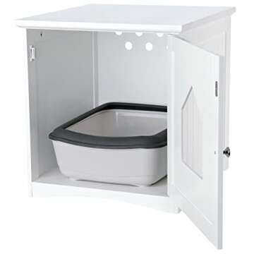TRIXIE Litter Box Enclosure, Hidden Kitty Litter Box Cabinet, Furniture Style, White,(19.84 LBS)