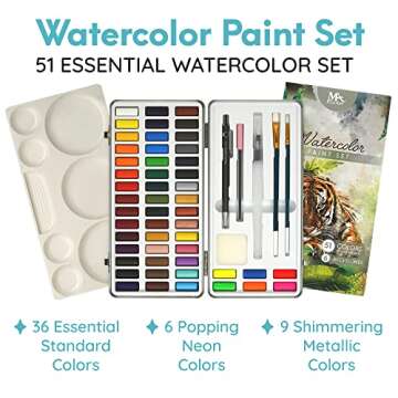 MozArt Supplies - Watercolor paint set 51 Vibrant Colors + accessories - For beginners & professiona...