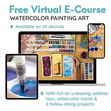 MozArt Supplies - Watercolor paint set 51 Vibrant Colors + accessories - For beginners & professionals