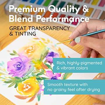MozArt Supplies - Watercolor paint set 51 Vibrant Colors + accessories - For beginners & professionals