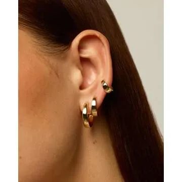 PAVOI 18K Yellow Gold Plated Sterling Silver Posts Three Pairs Small Hoop Earrings for Women - Wide ...