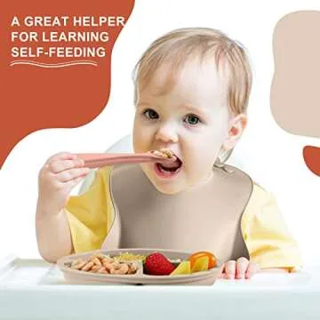 15 Pcs Baby Led Weaning Supplies, Silicone Baby Feeding Set, Suction Bowl Divided Plate with Suction Adjustable Bib Soft Spoon Fork, Infant Baby Toddler Self Eating Utensil (Beige, Orange, Light Gray)