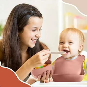 15 Pcs Baby Led Weaning Supplies, Silicone Baby Feeding Set, Suction Bowl Divided Plate with Suction Adjustable Bib Soft Spoon Fork, Infant Baby Toddler Self Eating Utensil (Beige, Orange, Light Gray)