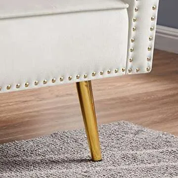 Bellemave Sofa Bed Futon Couch Convertible Sleeper Sofa with Nailhead Trim Modern Velvet Tufted Loveseat Sofa Folding Daybed with Adjustable Back & 2 Pillows for Small Spaces, Off White