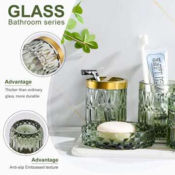 LaMarriti Green Bathroom Accessories Set, 5Pcs Clear Glass Bathroom Accessories, Hand Soap Dispenser...