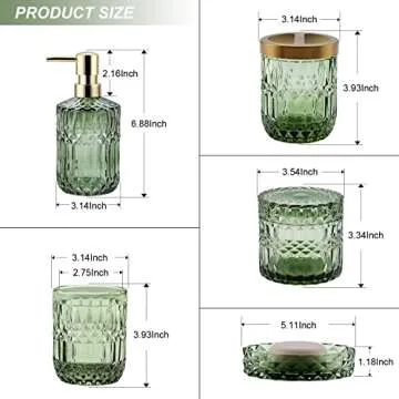 LaMarriti Green Bathroom Accessories Set, 5Pcs Clear Glass Bathroom Accessories, Hand Soap Dispenser, Soap Dish, Toothbrush Holder Set, Tumbler, Cotton Swab Jars, Modern Bath Decor, Gift Set