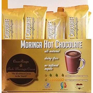 COCORINGA Moringa Hot Chocolate Cacao First Natural Keto Instant Non-dairy Hot Cocoa(1 Box large)