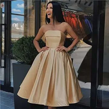 Meicuhap Women's Short Strapless Satin Homecoming Dresses Prom Dresses Pink US16