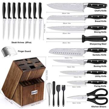 Knife set, 23 Pcs Kitchen Knife Set with Block and Sharpener Rod, High Carbon Stainless Steel Chef k...