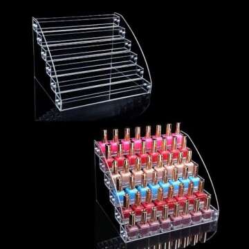 6 Tiers Acrylic Essential Oil Display Rack Nail Polish Organizer Plastic Collection Container for Paints Dropper Bottle Makeup Tabletop Desktop Retail Store Shelf Storage Case Stand Fair Show Holder