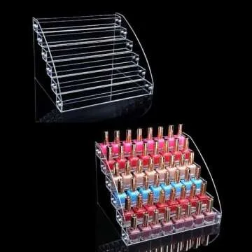 6 Tiers Acrylic Essential Oil Display Rack Nail Polish Organizer Plastic Collection Container for Paints Dropper Bottle Makeup Tabletop Desktop Retail Store Shelf Storage Case Stand Fair Show Holder