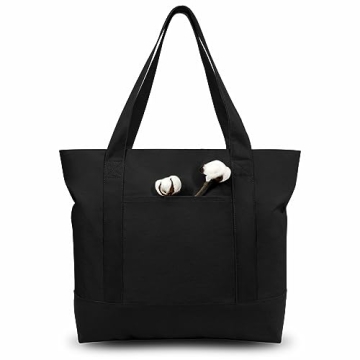 TOPDesign Stylish Canvas Tote Bag with External Pocket and Zipper Closure for Daily Essentials (Blac...