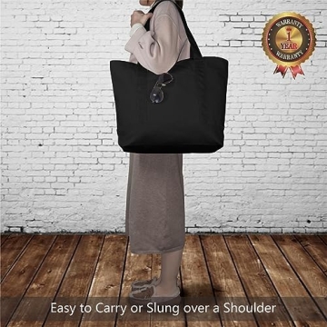 TOPDesign Stylish Canvas Tote Bag with Zipper Closure