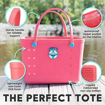 Buoy Tote Bag - Large Beach Tote Bags for Women, Nurse, Teacher - Rubber Waterproof Sandproof For Pool, Concerts, Weekend Travel, Coral
