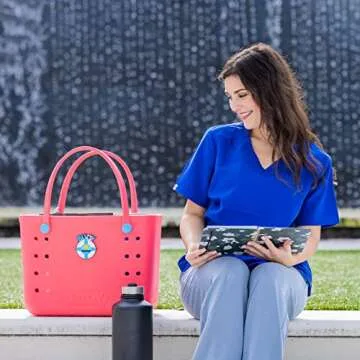 Buoy Tote Bag - Large Beach Tote Bags for Women, Nurse, Teacher - Rubber Waterproof Sandproof For Pool, Concerts, Weekend Travel, Coral