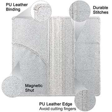 Bodskad Car Registration and Insurance Holder, Premium Leather Insurance and Registration Holder,vehicle Glove Box Car Organizer, with Magnetic Shut for Cards, Driver License (Glitter Silver A)