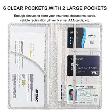 Bodskad Car Registration and Insurance Holder, Premium Leather Insurance and Registration Holder,vehicle Glove Box Car Organizer, with Magnetic Shut for Cards, Driver License (Glitter Silver A)