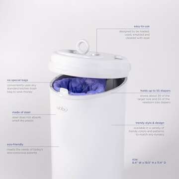 Ubbi Steel Diaper Pail, Odor Locking, No Special Bag Required, Award-Winning, Registry Must-Have, Sage Green
