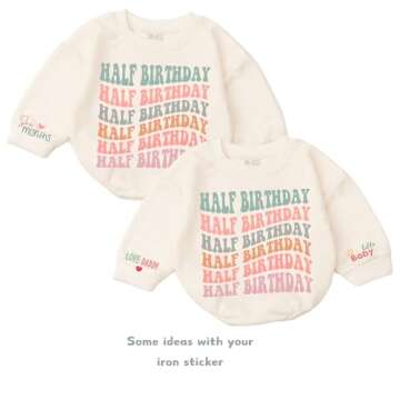 VFAZ Half Birthday Outfit Baby Girls - 1/2 Way To One Boy 1st 6-12 Months Bubble Romper Short Sleeve Gifts Newborn Toddler (Natural, 3-6 months)