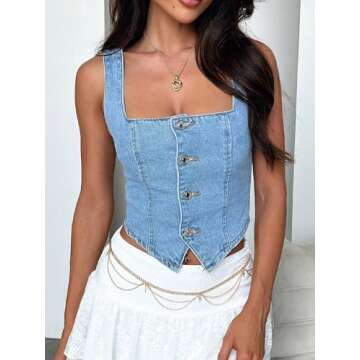 Sunloudy Women Denim Push Up Bustier Tube Top Strapless Button Up Corset Off Shoulder Crop Top Streetwear(Denim Blue b,S)