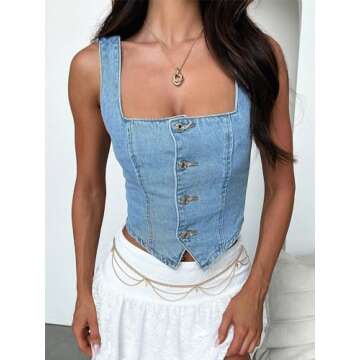 Sunloudy Women Denim Push Up Bustier Tube Top Strapless Button Up Corset Off Shoulder Crop Top Streetwear(Denim Blue b,S)