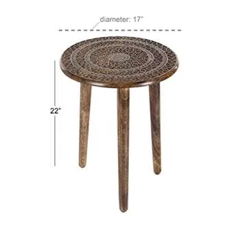 Deco 79 Mango Wood Floral Handmade Side End Accent Table