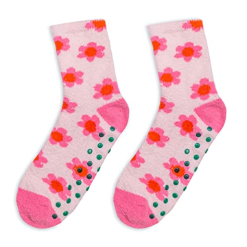 ban.do Pink Floral Fuzzy Non Slip Socks for Women