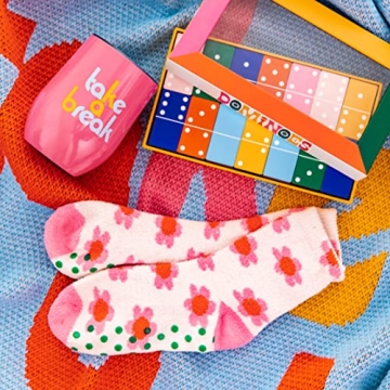 ban.do Pink Floral Fuzzy Non Slip Socks for Women