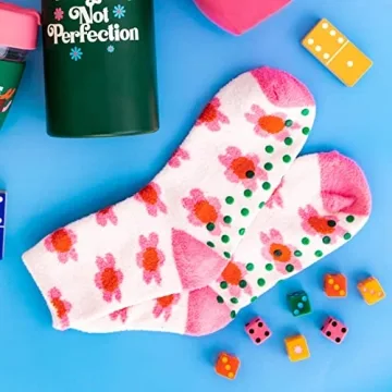 ban.do Pink Floral Fuzzy Non Slip Socks for Women