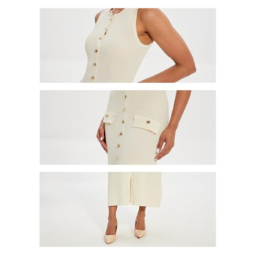 BQDCQB Womens Knit Maxi Dress Sleeveless Bodycon Ribbed Long Tank Dresses Elegant Button Down Workwear Dress(Apricot-M)