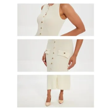 BQDCQB Womens Knit Maxi Dress Sleeveless Bodycon Ribbed Long Tank Dresses Elegant Button Down Workwear Dress(Apricot-M)