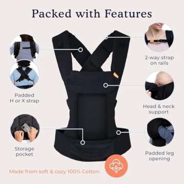 Beco Baby Carrier Gemini Newborn to Toddler - Front, Back and Hip Seat Carrier, Baby Carrier Backpack & Baby Front Carrier with Adjustable Seat, Ergonomic Baby Holder Carrier 7-35lbs (Metro Black)