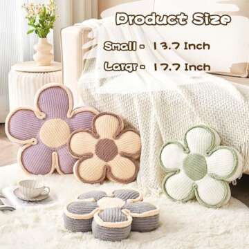 Kcvvcr Flower Pillow, Soft Flower Shaped Floor Cushion, Flower Decorative Throw Pillow, Cute Flower Seating Cushion, Flower Room Décor Plush Pillows for Sofa Couch Bed (17.7 Inch, White)