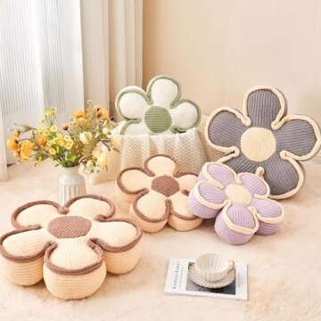 Kcvvcr Flower Pillow, Soft Flower Shaped Floor Cushion, Flower Decorative Throw Pillow, Cute Flower Seating Cushion, Flower Room Décor Plush Pillows for Sofa Couch Bed (17.7 Inch, White)