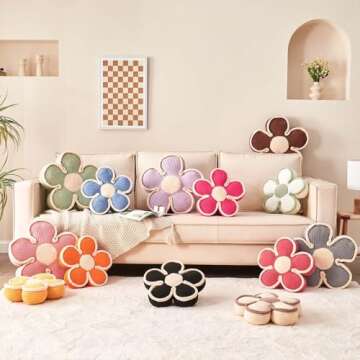 Kcvvcr Flower Pillow, Soft Flower Shaped Floor Cushion, Flower Decorative Throw Pillow, Cute Flower Seating Cushion, Flower Room Décor Plush Pillows for Sofa Couch Bed (17.7 Inch, White)