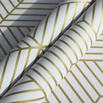 Geometric Peel and Stick Wallpaper White Gold Striped
