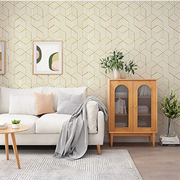 Geometric Peel and Stick Wallpaper White Gold Striped