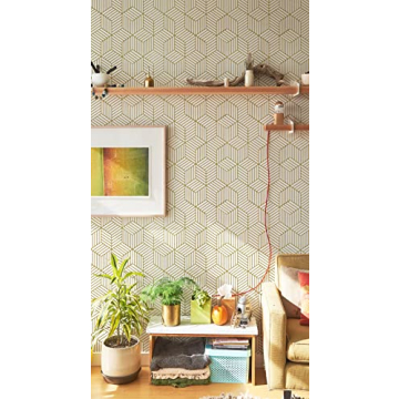 Geometric Peel and Stick Wallpaper White Gold Striped