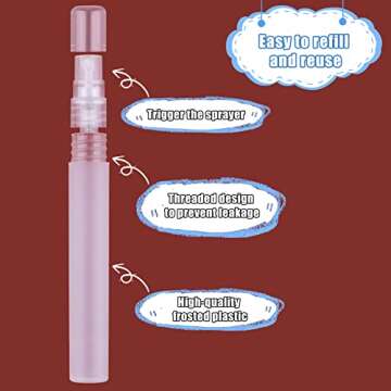 KINBOM 5 x 10ml Perfume Atomizers, Matte Plastic Refillable Spray Bottles for Travel Mist Fine Empty Spray Bottles for Hair Face Plants, 10 ml., 10ml