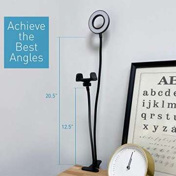 Macally Selfie Ring Light Phone Holder - Create The Ideal Setting - 3.5" Clip Ring Light with Phone Holder for Video Recording, Flexible Goosenecks, Adjustable Lighting (3 Modes|10 Brightness Levels)