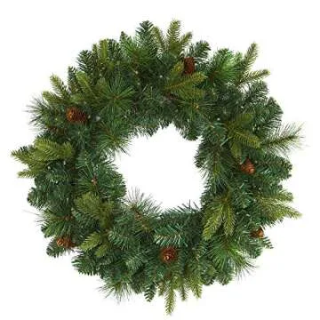Nearly Natural 24in Pine Wreath with LED Lights & Pinecones