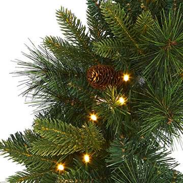 Nearly Natural 24in. Mixed Pine Artificial Christmas Wreath with 35 Clear LED Lights and Pinecones