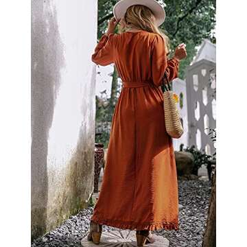 BerryGo Long Sleeve Ruffle Wrap Maxi Dress for Women