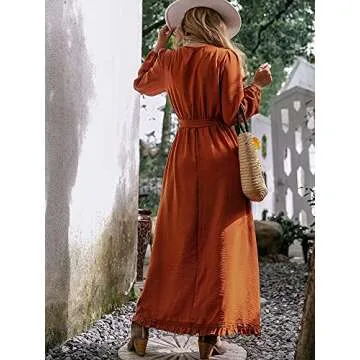 BerryGo Long Sleeve Ruffle Wrap Maxi Dress for Women