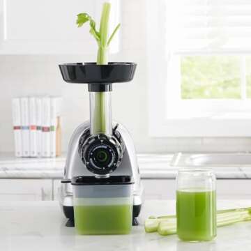 Omega Masticating Juicer, Cold Press Juicer Machine For Celery with Adjustable Dial, 200-Watts, Silver