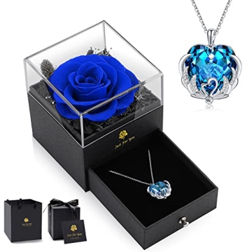 S SIVERY Preserved Real Rose with Crystal Necklace Gifts for Women - Eternal Flowers Gifts for Mom W...