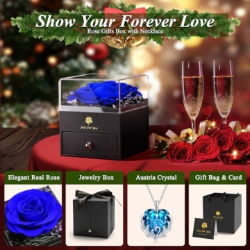 S SIVERY Preserved Real Rose with Necklace for Women