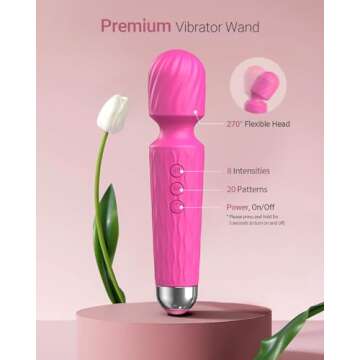 Vibrator Wand, Female Adult Sex Toys, Vibrators for Her, Wand Massager, Clit Stimulator Sex Toy, Dildo, with 8 Speeds of Pleasure & 20 Patterns, Powerful, Waterproof (Rose)