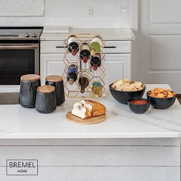 Bremel Large Black Salad Bowls with Bamboo Lids - Set of 3 Melamine Mixing Bowls for Serving Salads, Pastas, Popcorn, Chips